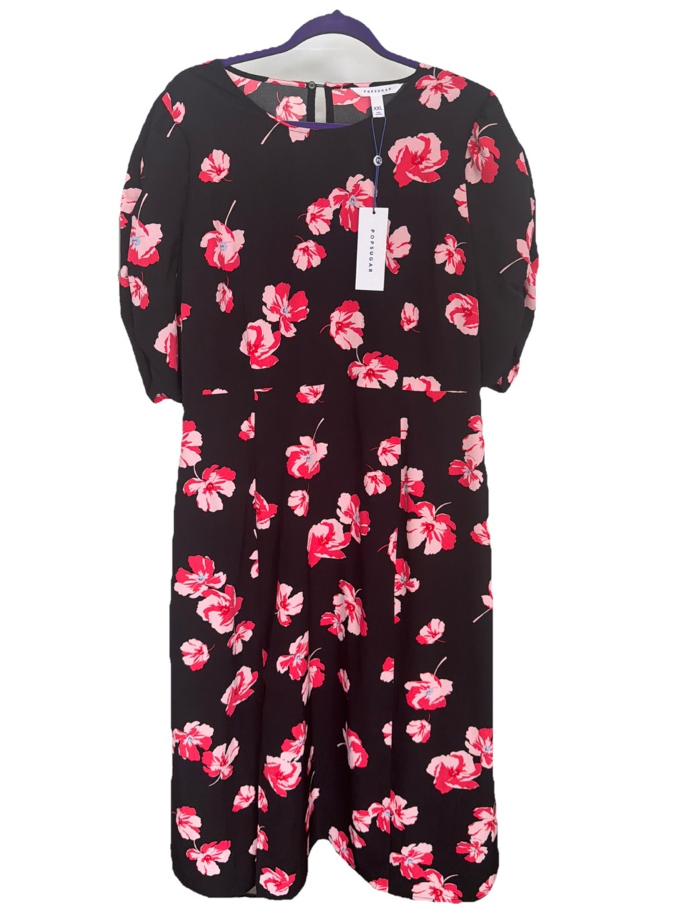 NWT PopSugar Floral Ruched Sleeve Midi Dress XXL Pocket Side Zip Fit & Flare